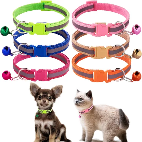 Vista 11 de Jecikelon 6 collares ajustables para cachorros, para perros pequeños, collar de poliéster para gatos con campana, collar básico para perros extra