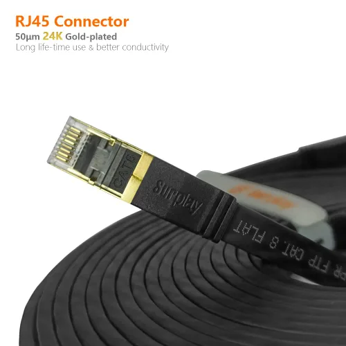 Vista 9 de Cable Ethernet Cat8 de 1.5 pies, 5 unidades, cable de conexión de red de Internet negro de 40 Gbps, RJ45 chapado en oro de alta velocidad doble