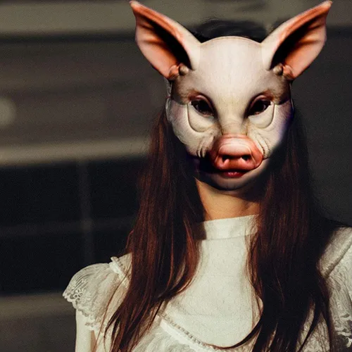 Vista 2 de Máscara de cerdo de miedo, máscara de animales de media cara, disfraz divertido para adultos, Halloween, fiesta de máscaras, cosplay