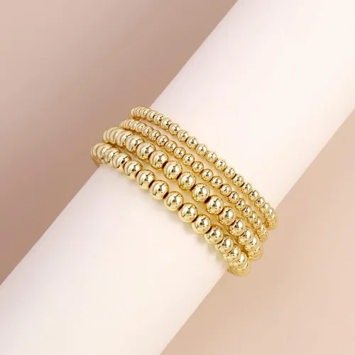Vista 6 de Elegance 11 designs - Pulseras elásticas de cuentas redondas chapadas en oro de 14 quilates para mujer