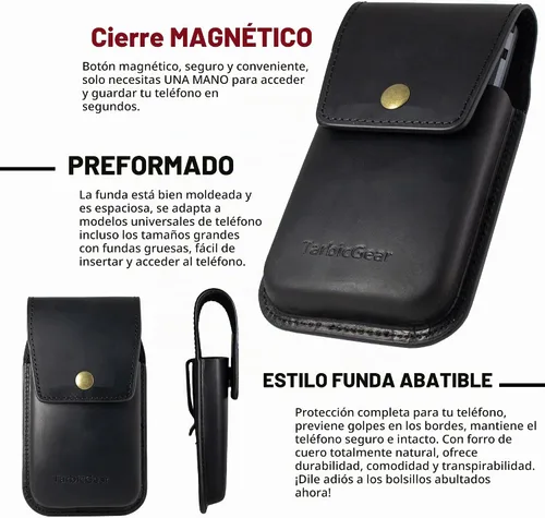 Vista 3 de Funda de cuero para teléfono celular para hombre, funda universal de cuero para teléfono, soporte para cinturón para iPhone 16 Pro Max, bolsa