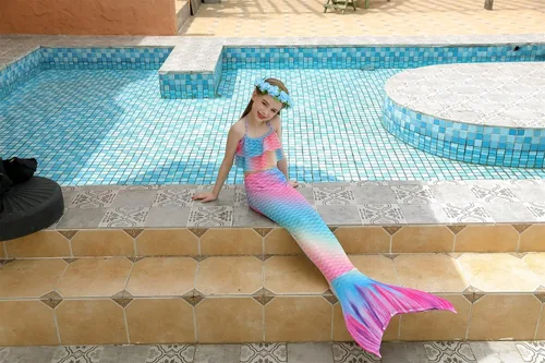 Vista 2 de DNFUN Colas de sirena para nadar para niñas, bikini de princesa, cola de sirena, traje de baño para niñas