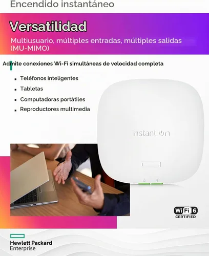 Vista 5 de Punto de acceso inalámbrico HPE Networking Instant On Access Point AP22 2x2 WiFi 6 Interior Largo alcance, seguro, soporte de malla inteligente