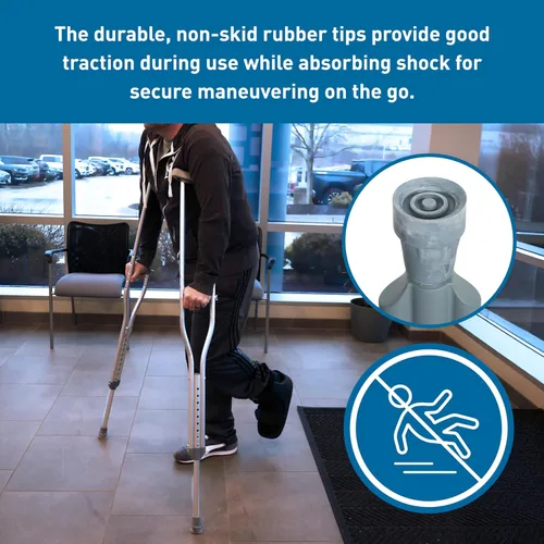 Vista 6 de BodyMed Muletas de aluminio para adultos y niños - Par de muletas ligeras y ajustables en altura - Incluye cojines acolchados para las axilas