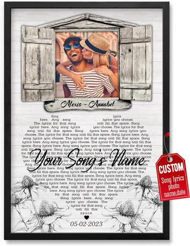 Vista 16 de H-DEWALL Póster personalizado de letras de canciones, regalo de boda único para parejas, personaliza con tus propias fotos, nombres y fecha, sin