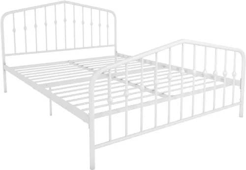 Vista 28 de Novogratz Bushwick - Marco de cama Queen de metal con cabecera ligeramente triangular, husillos insertados, base ajustable para almacenamiento,