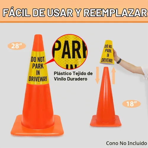 Vista 4 de SmartSign "No Aparcar en Entrada" Funda de Mensaje Cónico Reflectante Brillante, [Cono No Incluido] No estacione en la entrada