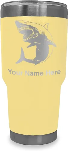 Vista 7 de LaserGram Vaso aislado al vacío de 20 onzas, gran tiburón blanco, grabado personalizado incluido (negro)