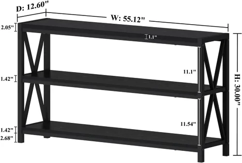 Vista 2 de Mesa consola para entrada, mesa de sofá larga con estantes debajo de la ventana, mesas de pasillo de madera y metal para vestíbulo
