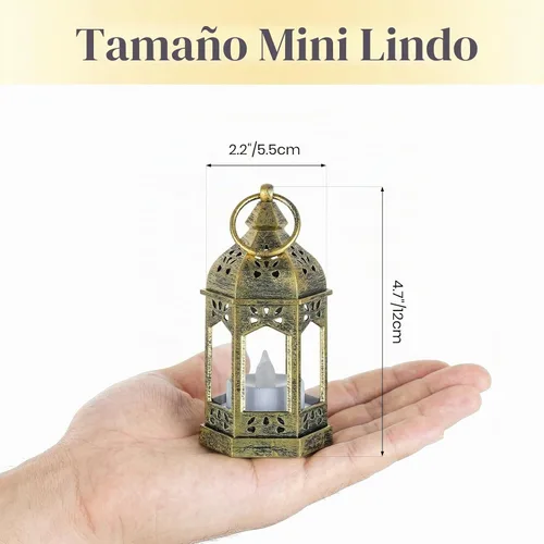 Vista 5 de Hewory 10 mini linternas doradas para decoración de fiestas, velas LED