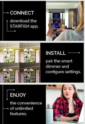 Vista 5 de Satco Starfish S11268 - Interruptor de luz inteligente WiFi de pared para LED e incandescente, funciona con Siri, Alexa, Google Assistant