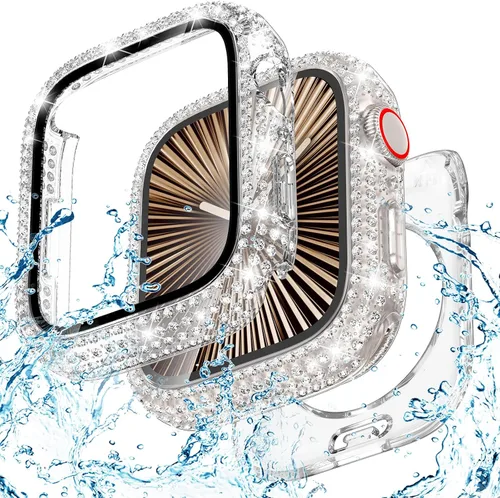 Vista 32 de Goton Funda de 40 mm impermeable con brillo para Apple Watch, protector de pantalla SE 3/2/1, Serie 6/5/4 de 40 mm, parachoques frontal de PC