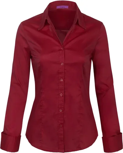 Vista 14 de KOGMO Camisas de manga larga con botones para mujer, blusa de trabajo de oficina (S-3X)