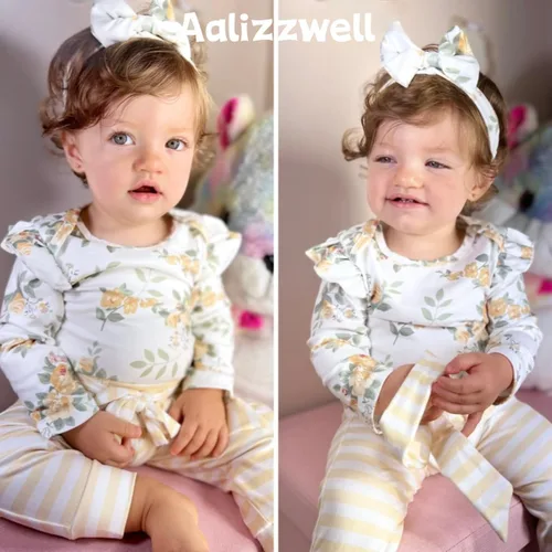 Vista 3 de Aalizzwell Conjunto de mameluco acanalado para bebé recién nacido prematuro para otoño e invierno