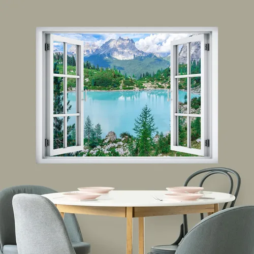 Vista 3 de wall26 Adhesivo mural removible para pared, vista panorámica de la cordillera, bosque, lago, cielo nublado, naturaleza, desierto, fotografía