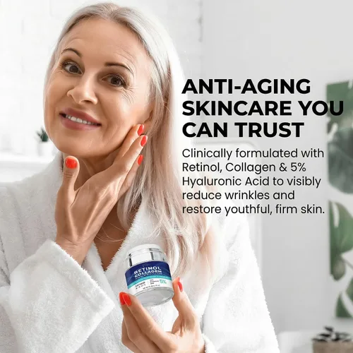 Vista 9 de Hidratante facial para la piel envejecida: crema antiarrugas para mujeres mayores y hombres de 50 y 60 años más con retinol, colágeno y ácido