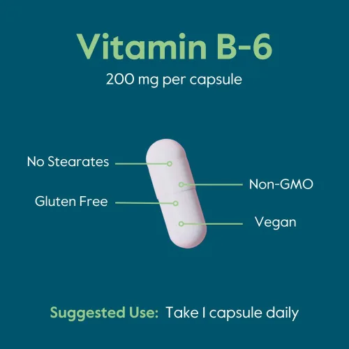 Vista 5 de BESTVITE Vitamina B-6 200 mg (120 cápsulas vegetarianas) - Sin estearatos - Sin agentes de flujo - Vegano - Sin OMG - Sin gluten
