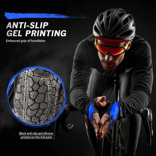 Vista 5 de HTZPLOO Guantes de bicicleta para hombres y mujeres con almohadilla antideslizante que absorbe los golpes, guantes de ciclismo ligeros de medio dedo
