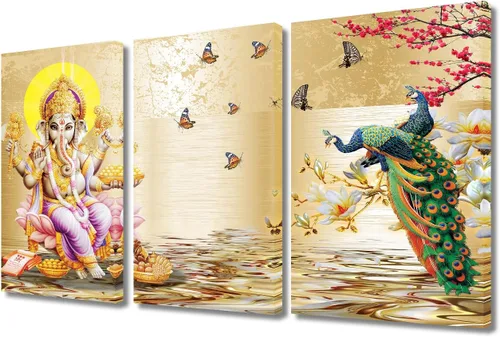 Vista 32 de TUMOVO Arte de pared de Dios hindú para sala de estar, lienzo de Ganesha, arte de pared de escultura de elefante, cuadros modernos, arte