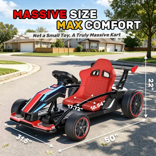 Vista 2 de Go Kart eléctrico de 24 V para niños de 6 a 14 años, motores de 400 W y 9.3 Rojo