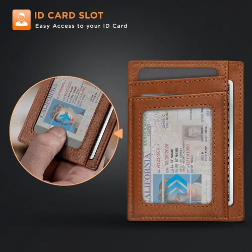 Vista 6 de SERMAN BRANDS RFID Blocking Slim Minimalist Mens Front Pocket Wallet. Thin Card Holder. Full Grain Leather Wallets for Men