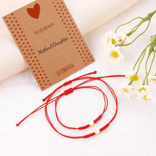 Vista 4 de Regalos para el día de la madre para mamá, hilo rojo, para madre e hija, juego de 2 pulseras de corazón a juego para mamá y yo, pulsera roja