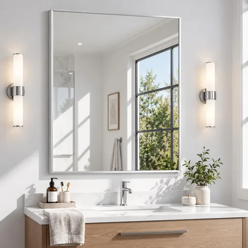 Vista 30 de KOCUUY Espejo de baño negro, espejo rectangular de 24 x 18 pulgadas para sobre el fregadero, espejo de pared decorativo moderno para dormitorio