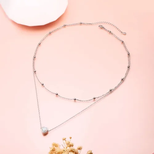 Vista 2 de Collares en capas para mujer de plata de ley S925, collar para mujer, collar de círculocorazóndoble círculocruzestrellamal de ojo, collar hecho a