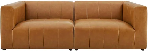 Vista 3 de Modway EEI-4513-TAN Bartlett - Sofá biplaza de cuero vegano de 2 piezas, color marrón