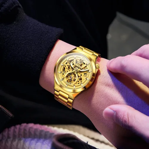 Vista 4 de OLEVS Relojes mecánicos automáticos para hombre de cuerda automática impermeables de acero inoxidable, relojes de pulsera de lujo costosos