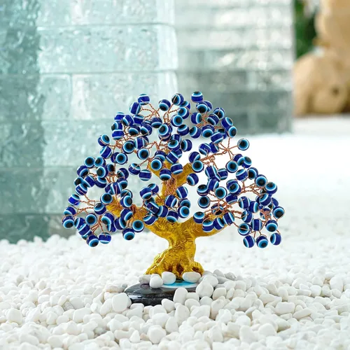 Vista 5 de YU FENG Árbol de Ojo Turco Nazar Azul de 6.8 pulgadas, Árbol Posavasos de Ojo Turco para Protección, Buena Suerte, Prosperidad, para Decoración