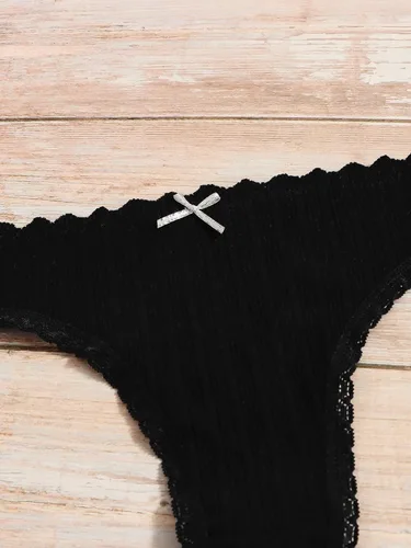 Vista 3 de SHENHE Ropa interior de 7 piezas para mujer, con ribete de encaje, lazo y tiro bajo