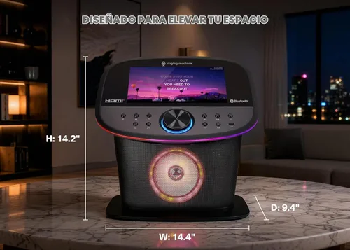 Vista 8 de Singing Machine Platinum Plus - Sistema de karaoke todo en uno con 2 micrófonos inalámbricos, Bluetooth/WiFi, altavoz de sonido portátil premium