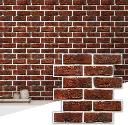 Vista 12 de Commomy 10 paneles de pared de piedra 3D para despegar y pegar, panel de pared de piedra sintética de 11.8 x 11.8 pulgadas, papel tapiz de ladrillo