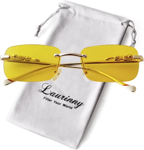 Vista 7 de Laurinny Retro Rectangle Sunglasses Women Men 90s Rimless Trendy Metal Glasses Spring Hinge Candy