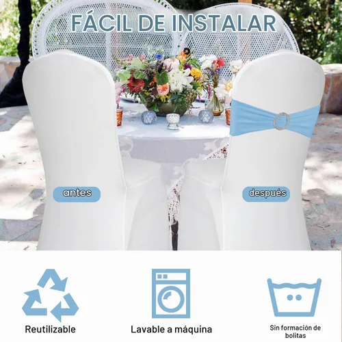 Vista 4 de WJWHQ 100 piezas de cintas elásticas de elastano con lazos para sillas, bandas de cubierta de silla con hebilla deslizante para eventos de boda