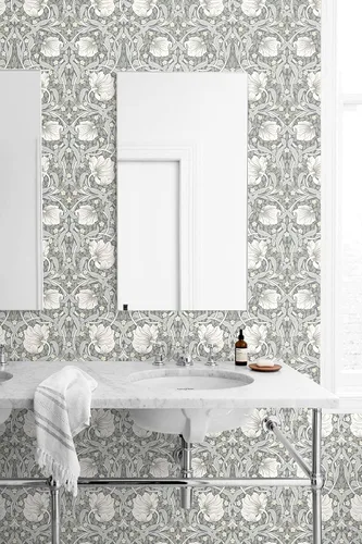 Vista 2 de NextWall - Papel pintado floral de pimpernel, de pelar y pegar (Gris aleación y Alabastro)