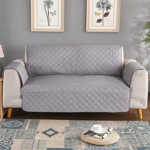 Vista 2 de vctops Funda acolchada de doble protección, 100 % impermeable, funda antideslizante para sofá de 2 plazas, protector reversible de muebles para Gris