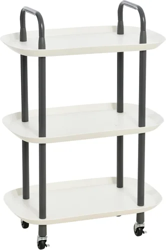 Vista 14 de Main + Mesa Carrito moderno de plástico y metal de 2 niveles, negro y verde oscuro