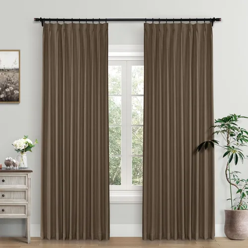 Vista 21 de Macochico Cortinas opacas de lino plisadas para oscurecer la habitación, panel con aislamiento térmico para dormitorio, sala de estar, sala