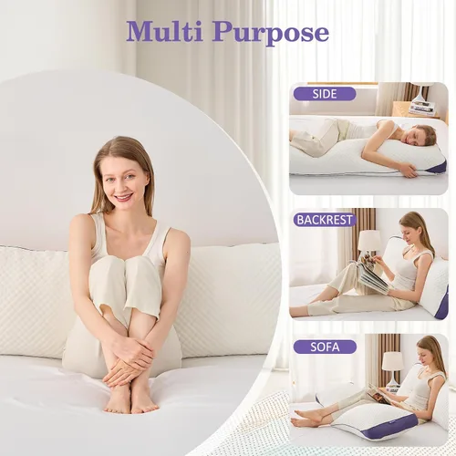 Vista 8 de HOMELAB Paquete de almohada corporal de espuma viscoelástica triturada ajustable con funda de almohada de seda de morera gris, almohada larga