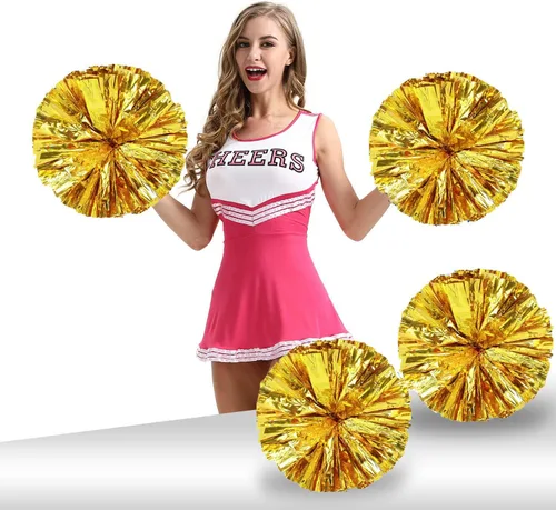 Vista 14 de Paquete de 4 pompones de animadora de 12 pulgadas, 2.82 oz, de plástico, metálicos, para animadoras, deportes, niños, adultos, espíritu
