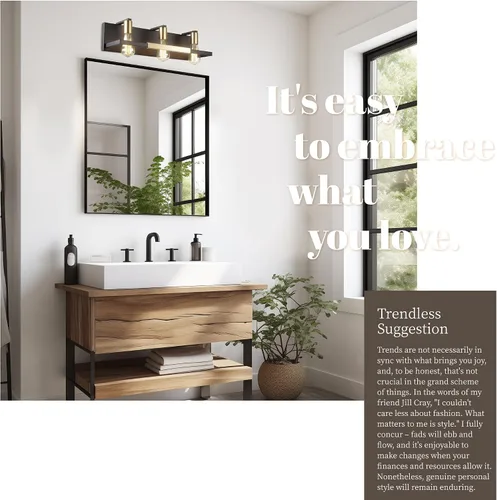 Vista 5 de Hamilyeah Lámparas de baño rústicas sobre espejo, luces de tocador negras y doradas mate para baño, 3 lámparas de pared vintage, iluminación