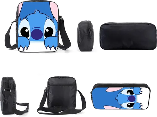 Vista 5 de Conjunto de mochila de moda de 3 piezas para niños y niñas con correa de hombro ajustable con bolsa de hombro y estuche para lápices Multicolor-2