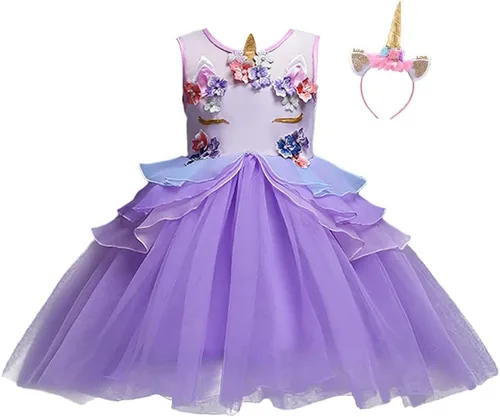 Vista 10 de Disfraz de unicornio para bebé, princesa, cumpleaños, concurso, vestido de tul, Halloween, Navidad, fiesta, tutú con diadema
