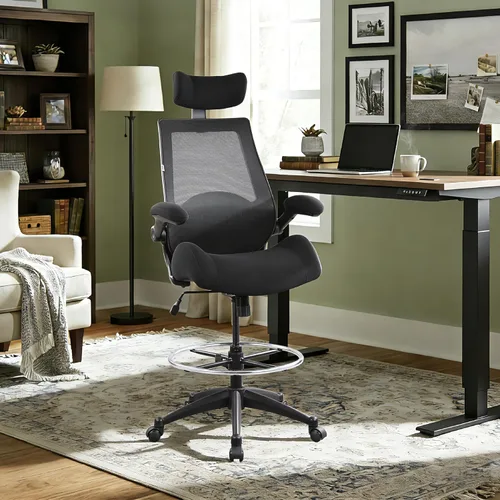 Vista 2 de BOLISS Silla de oficina alta de dibujo, 400 libras, respaldo alto, silla de escritorio ancha cómoda con reposabrazos abatibles, soporte lumbar, Negro