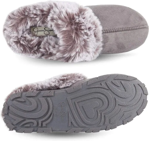 Vista 9 de Jessica Simpson. - Zueco de piel sintética para mujer, pantuflas cómodas y peludas para interiores con espuma viscoelástica.