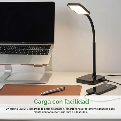 Vista 2 de Maxlite - Lámpara de escritorio delgada LED integrada de 11,9 pulgadas con puerto de carga USB y cabezal de lámpara ajustable, color negro