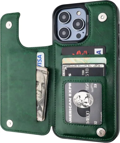 Vista 18 de ONETOP Compatible con iPhone 14 Pro Max Funda Cartera con Portador de Tarjetas, Funda de Cuero PU con Soporte Ranuras para Tarjetas, Doble Cierre