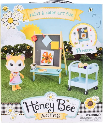 Vista 2 de Sunny Days Entertainment Honey Bee Acres - Pintura y arte de color divertido - Juego de casa de muñecas de 13 piezas con figura exclusiva de zorro